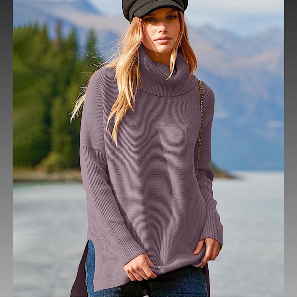 NWT‎ Purple Oversized Turtleneck Batwing Sleeve Knit Tunic Sweater Small